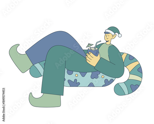 Relaxed person lounging on a bean bag chair using a device in a calm environment viewed from the side