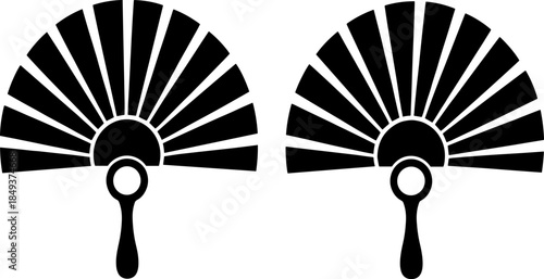 Elegant traditional handheld fan silhouettes featuring bold radial segments and curved handles, showcasing classic cultural accessory design in clean black vector illustration style