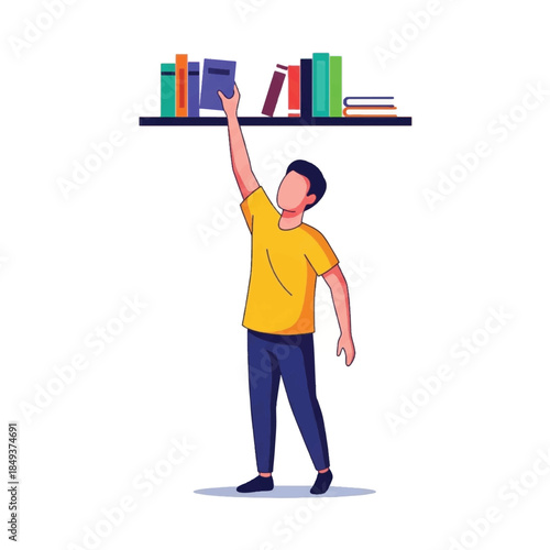 Man reaching for a book shelf.