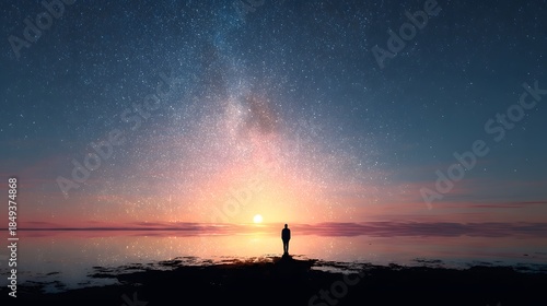 Embracing the Milky Way, A Solitary Figure Under a Cosmic Sky