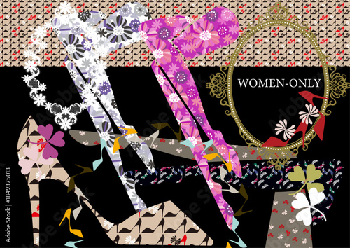 ファッションのデザイン素材 花とハイヒールのパターン