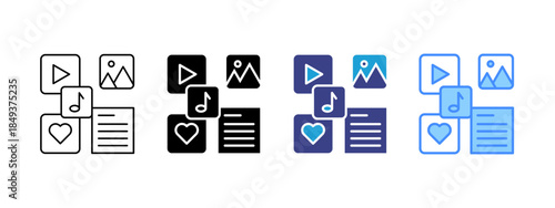 Multimedia icon set multiple style collection
