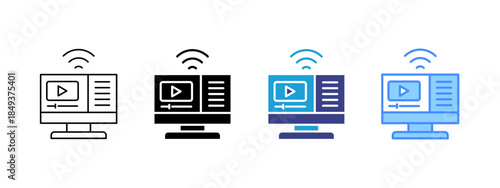 Video Channel icon set multiple style collection