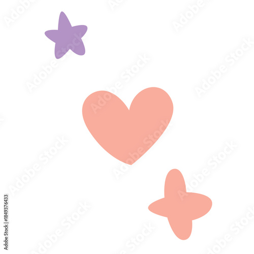 Cute pastel icons featuring heart and star shapes, minimal playful illustration ideal for stickers, kids designs, social media, and branding projects.