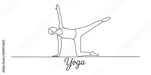 One line drawing of yoga pose balancing on hands and knees