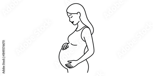 Pregnant woman holding belly line art illustration