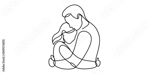Continuous line drawing of couple hugging tenderly