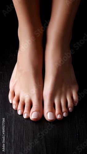 Studio photo of clean human feet and toes isolated on dark background for healthcare, anatomy, and wellness theme