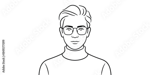 Line art portrait of a young man with glasses and a turtleneck sweater