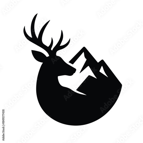 Mountain deer silhouette is perfect for hiking and camping brand identities.