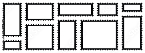 Postage stamp set. Mockup postage stamps. Blank postage stamps. Post stamp frame and border. Postage stamp rectangle and square set.
