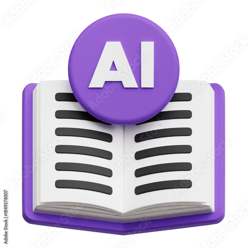 AI Open Book 3D Icon Isolated On The Transparent Background