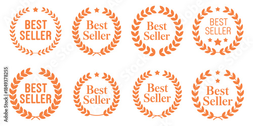 Best Seller Business Award Badges Set, a professional collection of laurel wreath emblems, star awards, gold medals