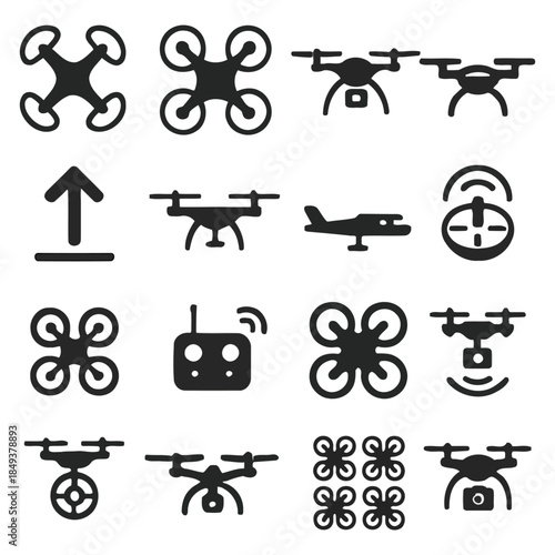 Drone Icons Collection: A curated collection of diverse drone icons, showcasing various designs and functionalities, perfect for design and technological concepts.