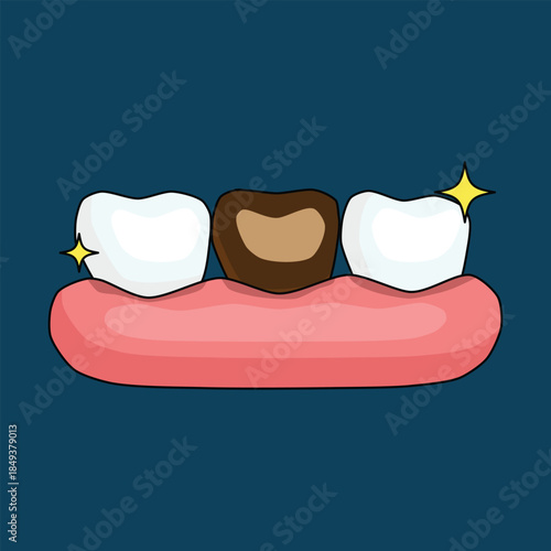 A dental illustration showing healty teeth and gums, perfect for oral health campaigns, dentist promotion, or educational materials
