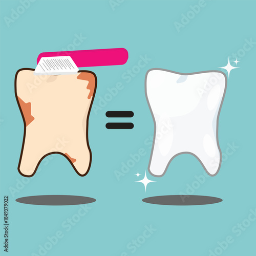 Cute dental illustration featuring teeth with a toothbrush, highlighting cleaning routines and oral hygiene education