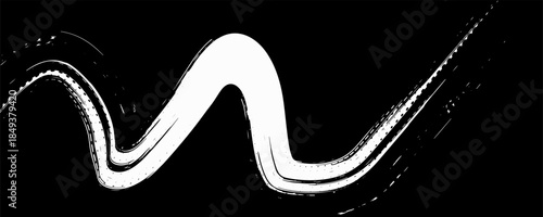 White flow brushstroke on white background.. Ribbon isolated line. Realistic volume wave. Liquid paint ink shape. Real vector illustration swirl blur. Crayons and chalk paint, fibers, hair and bunch