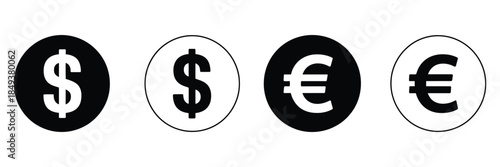 Dollar and Euro Currency Icon Set, a professional  with multiple styles of financial symbols for banking