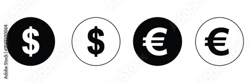 Dollar and Euro Currency Icon Set, featuring clean  illustrations