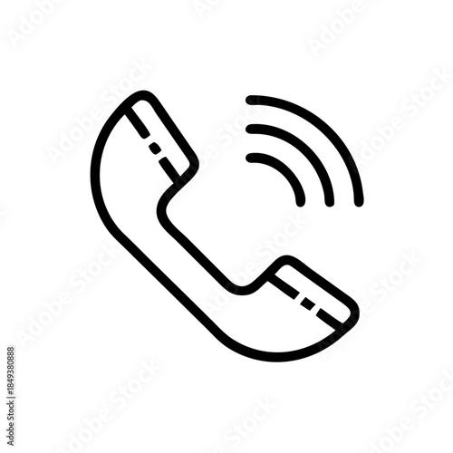 Phone handset icon with signal waves, black line art communication symbol