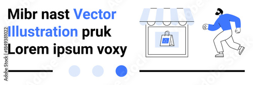 Shopper walking past a storefront featuring a shopping bag display. Ideal for e-commerce, retail, branding, marketing, promotions, small business, and a simple landing page