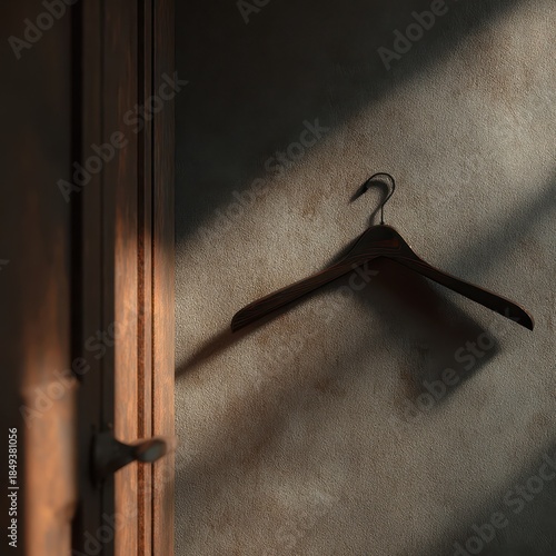 Dramatic Light and Shadow Play - Empty Hanger on Textured Wall.