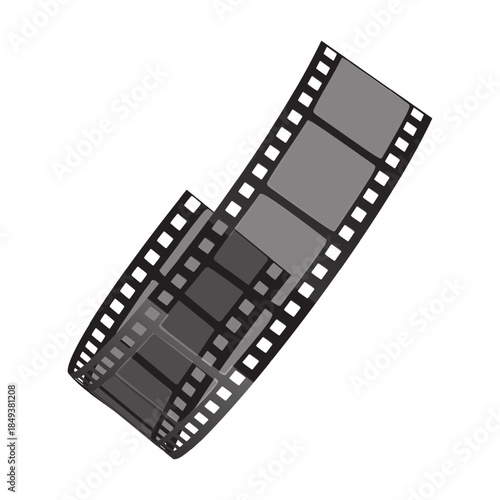 Curved 35mm film strip vector illustration isolated on white background, Vector illustration