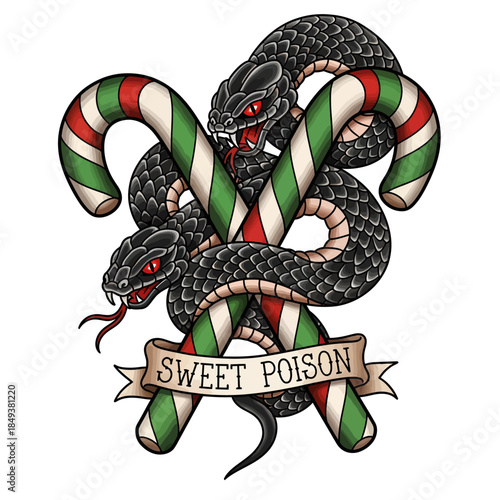 Candy Cane Snakes Entwined with Red Eyes.