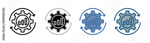 
Optimization icon set multiple style collection with semicircle top bottom design, gear wheel and bar graphic