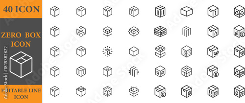 Set of 40 isometric line icons for boxes, packages, and shipping cubes