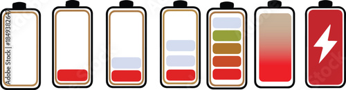 Phone battery indicator, smartphone power level, Energy level icon. Charge load ,Battery power level pictograms in outline style. Vector