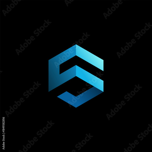 A modern, abstract 3D blue letter S logo design with a geometric, cubic appearance on a dark black background, representing technology or business.