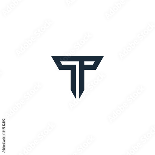 Modern abstract letter T logo with integrated S or P shape, dark blue on white background, minimalist design.