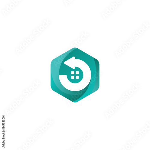 A teal hexagonal logo featuring a white circular arrow surrounding a small house icon, symbolizing home renovation or property refresh.