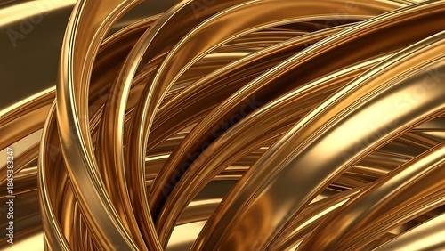Abstract golden ribbons swirl and curve creating elegant decorative shapes
