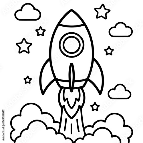 Celestial Voyage: An illustration depicts a rocket soaring through a starlit sky, symbolizing exploration, innovation, and reaching for new horizons.