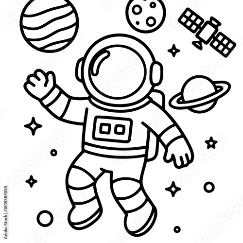 Astronaut Exploring the Cosmos: An illustration depicts an astronaut floating in the vast expanse of space, accompanied by celestial bodies, symbolizing exploration and discovery.