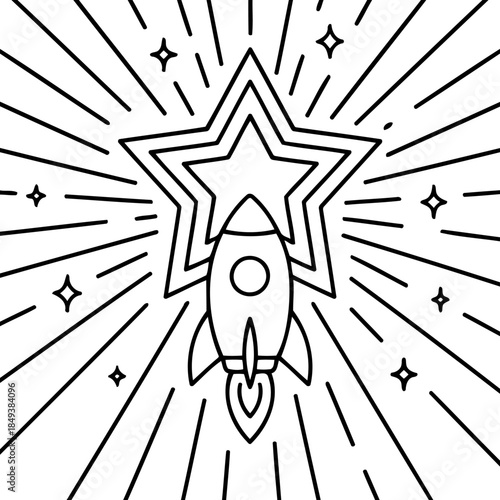 Rocket to the Star: An eye-catching graphic illustration depicting a rocket soaring toward a luminous star, symbolizing ambition, achievement, and limitless potential. 