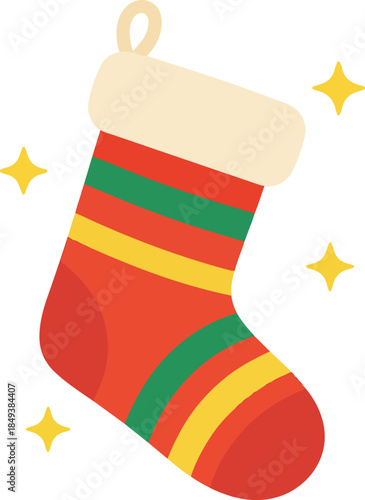  Colorful Christmas Stocking Illustration. Festive Sock Ornament with Sparkles.