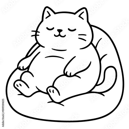 Cozy Cat's Comfort Zone: A delightful cartoon cat luxuriates in a plush, beanbag seat, its eyes gently closed in contentment, depicting serene relaxation and playful charm.