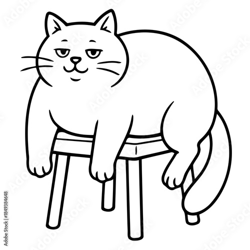 Lazy Cat on Stool: A plump and relaxed cat sprawls contentedly on a simple stool, its laid-back posture and serene expression radiating an air of pure relaxation.