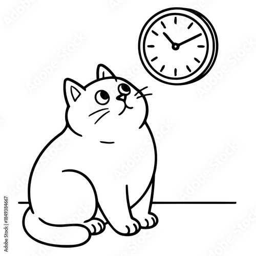 Time's Curious Gaze: An adorable cat stares up at the clock, seemingly contemplating the passage of time and the endless possibilities of each moment.