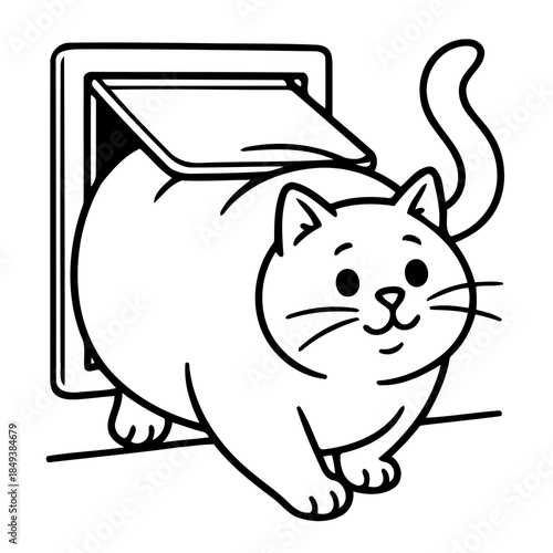 A Playful Feline at the Doorway: A cheerful cat navigates a cat flap, showcasing its curiosity and independent spirit. Its depiction embodies comfort and convenience