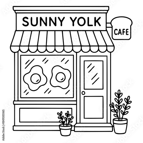 Sunny Yolk Cafe : A charming cafe with inviting windows displays breakfast items, ready to welcome guests for a delightful meal.