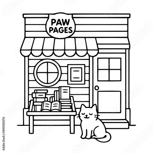 Paw Pages Bookstore: An inviting storefront where literature and feline charm converge, with a cozy atmosphere and the promise of literary adventure.