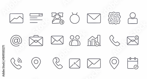 Business Card Contact Icons Set in Modern Vector Style