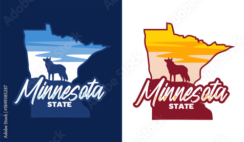 minnesota state with beautiful views and wolf silhouettes