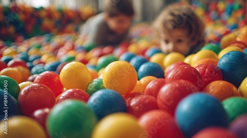 Immersed in Joy - A Childs-Eye View of a Vibrant, Colorful Ball Pit.