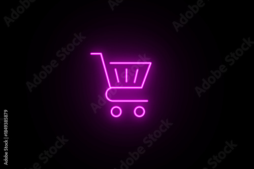 Neon glowing color Shopping cart icon on black background. shopping cart icon with a glowing or neon effect. Neon shopping basket icon. Buying cart. Buying icon. Buy icon basket.