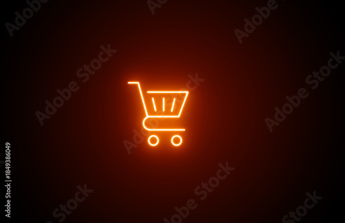 Neon glowing color Shopping cart icon on black background. shopping cart icon with a glowing or neon effect. Neon shopping basket icon. Buying cart. Buying icon. Buy icon basket.
